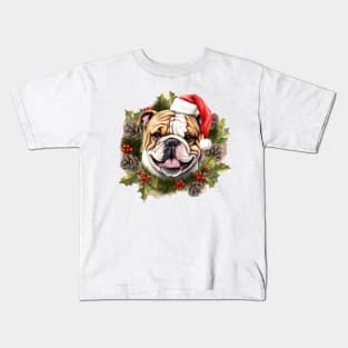 Christmas Bulldog Wreath Kids T-Shirt